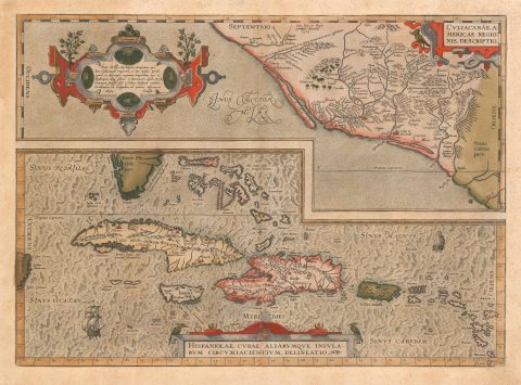 1579 Ortelius Map of Cuba, the Caribbean, and Northwestern Mexico