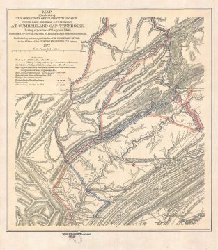 1877 Ruger Map of the Cumberland Gap, Tennessee during the American Civil War