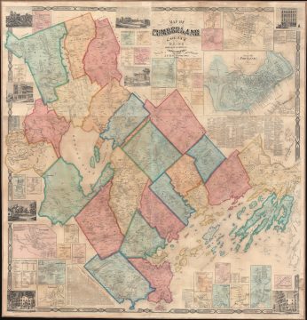 1857 Chase Wall Map of Cumberland County, Maine (Portland, Casco Bay)