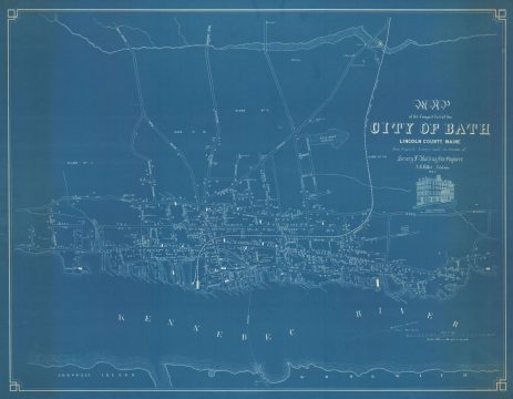 1934 Harkins Cyanotype Print of 1851 Walling City Map or Plan of Bath, Maine