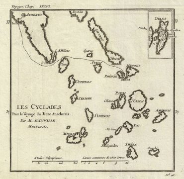 1791 Bocage Map of the Cyclades, Ancient Greece