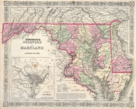 1864 Johnson's Map of Maryland and Delaware