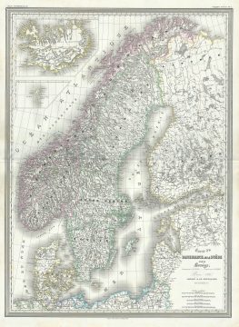 1860 Dufour Map of Scandinavia (Sweden, Norway and Denmark)