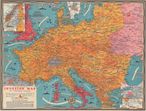 1944 Turner Pictorial Map of Europe Just After the D-Day Invasion of France
