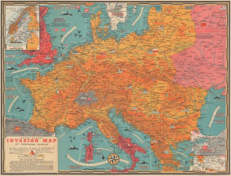 1944 Turner Pictorial Map of Europe Just After the D-Day Invasion of France
