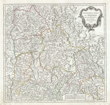 1751 Vaugondy Map of the Dauphine Region of France (French Riviera)