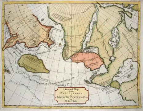 1754 De Fonte Map of the Northwest Passage (America / Asia / Polar)
