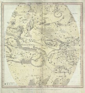 1835 Burritt / Huntington Map of the Constellations or Stars in October, November and December