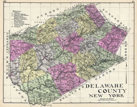 1912 Century Map of Delaware County, New York