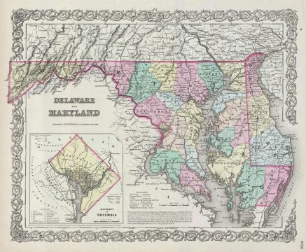 1856 Colton Map of Delaware, Maryland and Washington D.C.