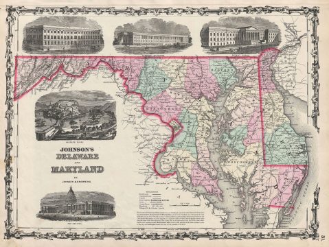 1861 Johnson Map of Delaware and Maryland