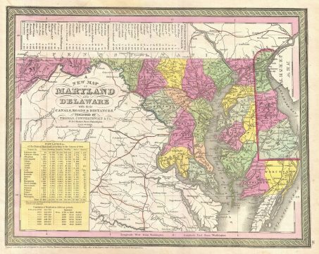 1854 Mitchell Map of Maryland and Delaware
