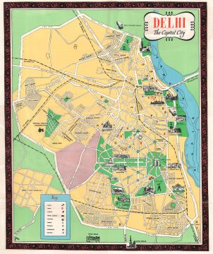 1960 Directorate of Advertising Pictorial Tourist Map of Delhi, India