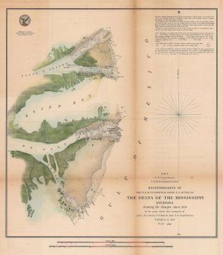 1851 U.S. Coast Survey Chart or Map of the Mississippi River Delta, Louisiana