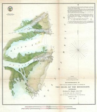 1851 U.S. Coast Survey Map of the Delta of the Mississippi River, Louisiana