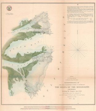 1851 U.S. Coast Survey Chart or Map of the Mississippi River Delta, Louisiana