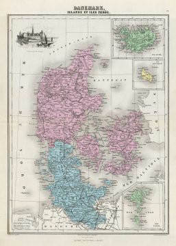 1878 Migeon Map of Denmark, Iceland and the Faroe Islands