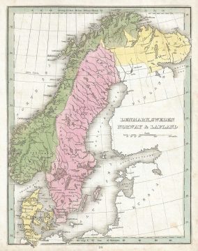 1835 Bradford Map of Denmark, Sweden and Norway (Scandinavia)