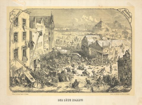 1860 Reinhardt Humorous View of Lion Escape