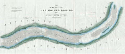 1837 Robert E. Lee Map of the Des Moines Rapids, Mississippi River