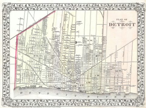 1872 Mitchell Map of the City of Detroit, Michigan
