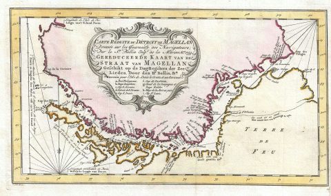 1753 Bellin Map of The Straits of Magellan, Chile, South America