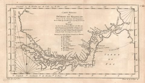 1753 Bellin Map of The Straits of Magellan, Chile, South America