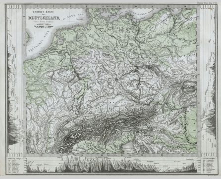 1862 Physical Map of Central Europe or Deutschland