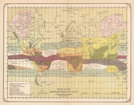 1874 Wojeikof Map of World Rainfall Distribution