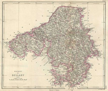 1854 Pharoah Map of the District of Ballari, Karnataka, India