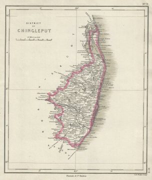 1854 Pharoah Map of the Chingleput District, Tamil Nadu, India