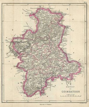 1854 Pharoah and Company Map of the Coimbarote District, Tamil Nadu, India