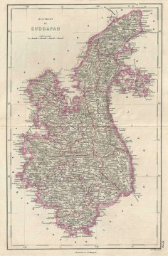 1854 Pharoah Map of Cuddapah District of Kadapa in Andhra Pradesh, India
