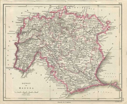 1854 Pharoah and Company Map of the District of Madura, Tamil Nadu, India (includes Madurai)