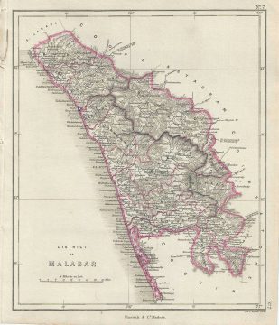 1854 Pharoah and Company Map of the District of Malabar, Kerala, India