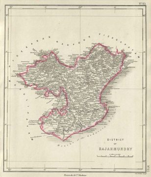 1854 Pharoah Map of Rajahmundry / East Godavari District, Andhra Pradesh, India