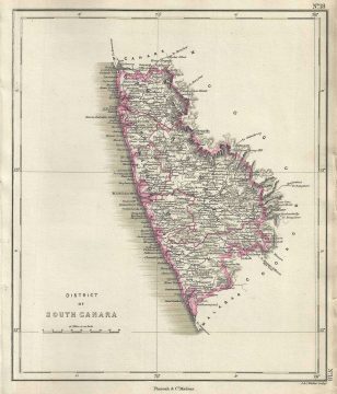 1854 Pharoah and Company Map of South Canara or Dakshina Kannada District, Karnataka, India