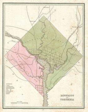 1835 Bradford Map of Washington DC, before Retrocession w/ Alexandria, Virginia