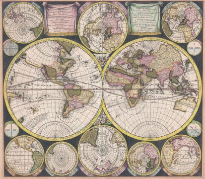 1706 Schenk Double Hemisphere Map of the World