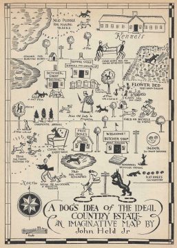 1931 John Held Fantasy Map of a Dog's Ideal Country Estate