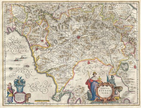 1646 Blaeu Map of Tuscany (Florence), Italy