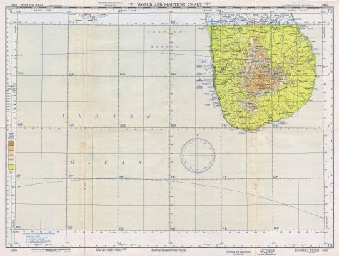 1953 U.S. Air Force Aeronautical Chart or Map of Southern Sri Lanka
