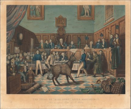 1840 Ackermann Satirical Print, Trial of Bill Burns, Animal Rights