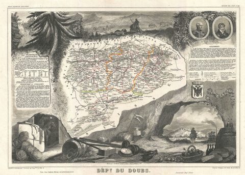 1852 Levasseur Map of the Department du Doubs, France