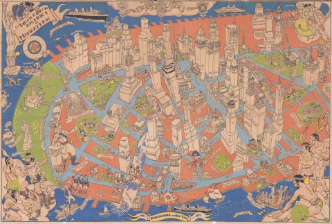1938 Zaidenberg Pictorial Map of Downtown Manhattan, New York City