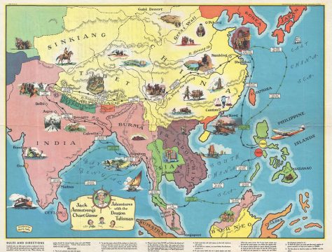 1936 Hal Arbo Gameboard Fantasy Map of Jack Armstrong's Adventures in Asia