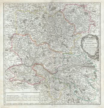 1753 Vaugondy Map of the Maine, Perche, Touraine and Anjou, France