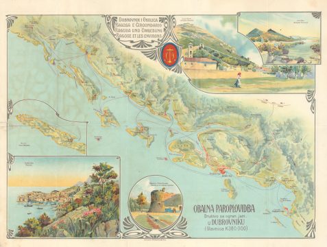 1920 Bannwarth Pictorial View of Dubrovnik, Croatia and Environs