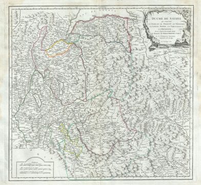 1752 Vaugondy Map of the Duchy of Savoy, France