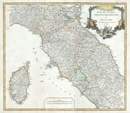 1750 Vaugondy Map of Central Italy (Tuscany and Corsica)